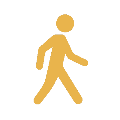 Yellow pedestrian icon walking on a transparent background, depicting motion.
