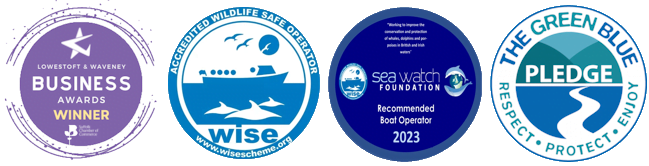Business Awards winner, Wise accreditation, Sea watch boat operator and the green blue pledge badges